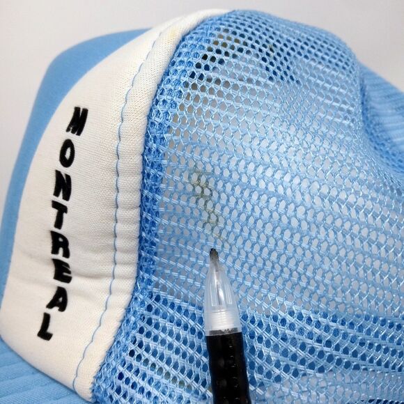 Vintage Montreal Canada Snapback Hat Mesh Trucker Cap 90s Maple Leaf Blue White - Picture 4 of 9